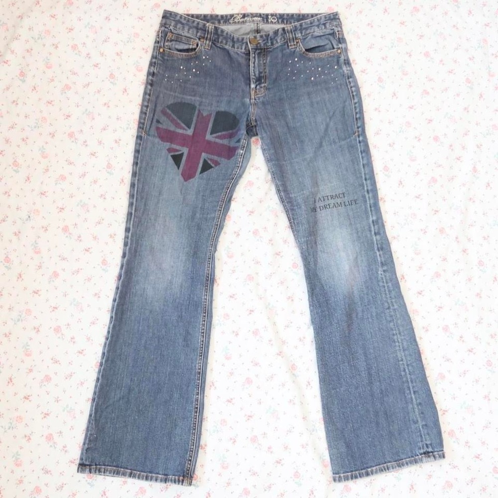 union jack rhinestone bootcut jeans